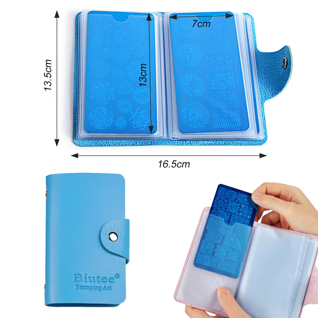 Biutee 24 Slots Nail Art Stamp Plate Stamping Plates Holder Storage Bag Durable PU Leather Cases Stamping Template Storage