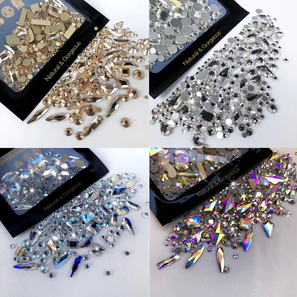 150Pcs round Flatback Glass Rhinestones plus 20Pcs Odd Shaped Jewelry DIY Design Making Beads Beauty Decorations for Nail Art