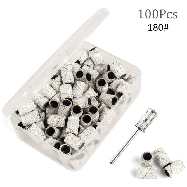 100Pcs 80/120/180 Grit Zebra Sanding Bands Foot Care Polishing Manicure Gel Polish Remover Replacement Tool Cutter Nail Dril Bit