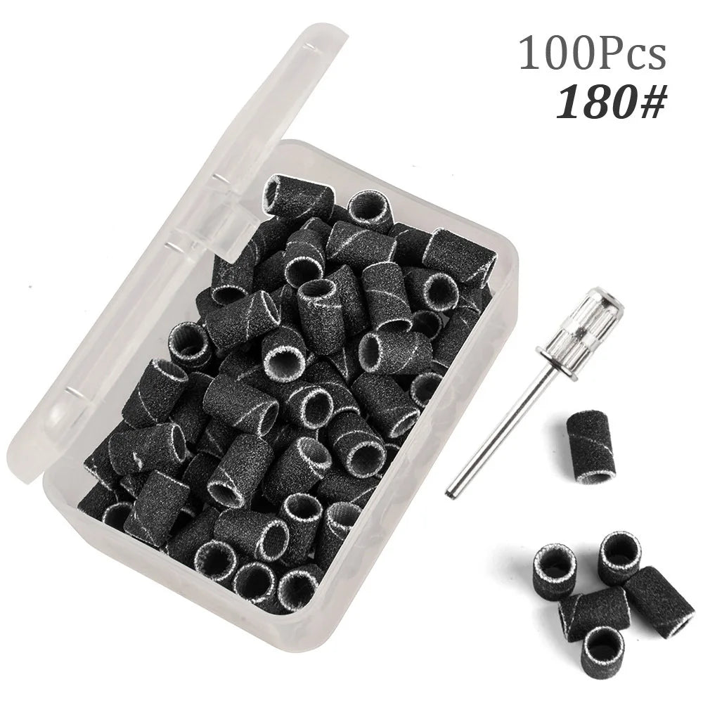100Pcs 80/120/180 Grit Zebra Sanding Bands Foot Care Polishing Manicure Gel Polish Remover Replacement Tool Cutter Nail Dril Bit