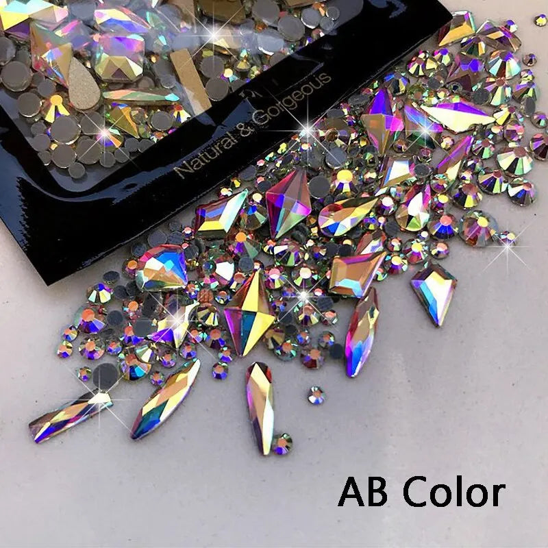 150Pcs round Flatback Glass Rhinestones plus 20Pcs Odd Shaped Jewelry DIY Design Making Beads Beauty Decorations for Nail Art