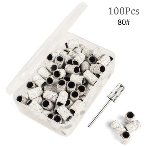 100Pcs 80/120/180 Grit Zebra Sanding Bands Foot Care Polishing Manicure Gel Polish Remover Replacement Tool Cutter Nail Dril Bit