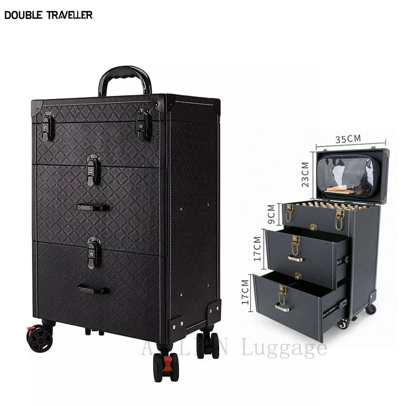 Trolley Cosmetic Case Spinner Wheels Makeup Dresser Beauty Trolley Luggage Rolling Suitcase Professional Large Cosmetic Bag New