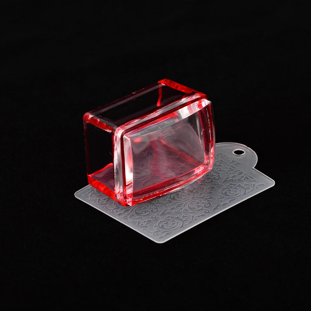 Mirror Nail Stamper Clear Silicone Head Manicure Scraper Polish Transfer Template Kits with Cap Nail Art Stamping Plate CH1033-1