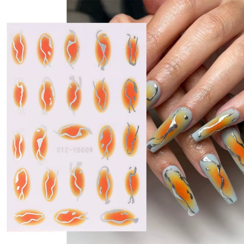 1PCS Black White Butterfly Laser Nail Stickers Y2K Nail Art Decoration Abstract Lines Bronzing Flowers Stickers for Nails