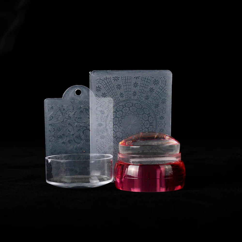 Mirror Nail Stamper Clear Silicone Head Manicure Scraper Polish Transfer Template Kits with Cap Nail Art Stamping Plate CH1033-1