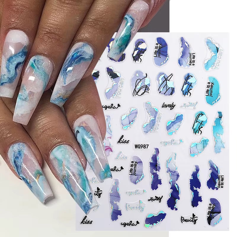 1PCS Black White Butterfly Laser Nail Stickers Y2K Nail Art Decoration Abstract Lines Bronzing Flowers Stickers for Nails