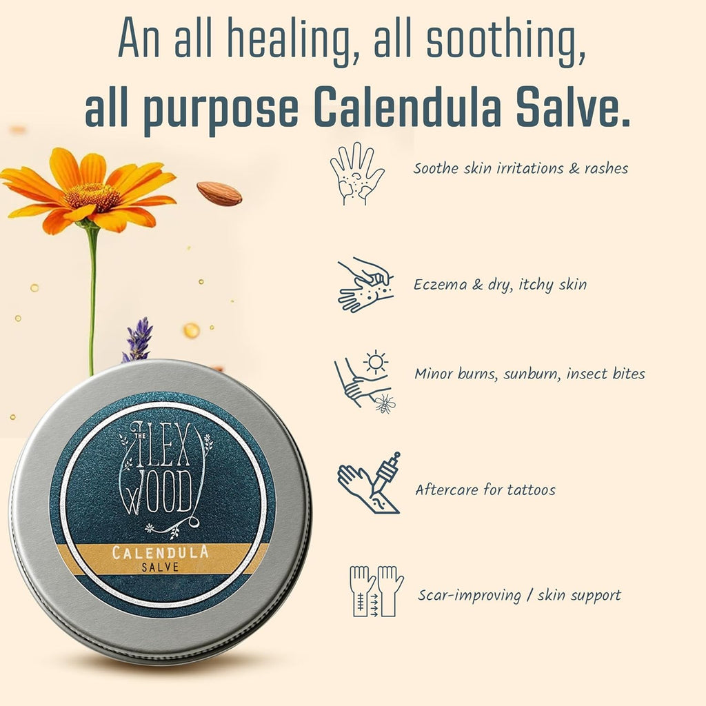 All-Natural Calendula Skin Balm - Soothing Salve for Rashes, Itching, Dry Skin, and Eczema - Handmade in the UK, Cruelty-Free, and Plastic-Free - 100ml