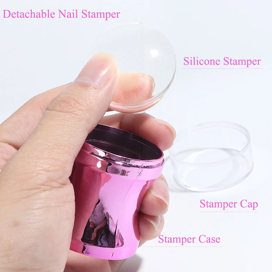 Mirror Nail Stamper Clear Silicone Head Manicure Scraper Polish Transfer Template Kits with Cap Nail Art Stamping Plate CH1033-1