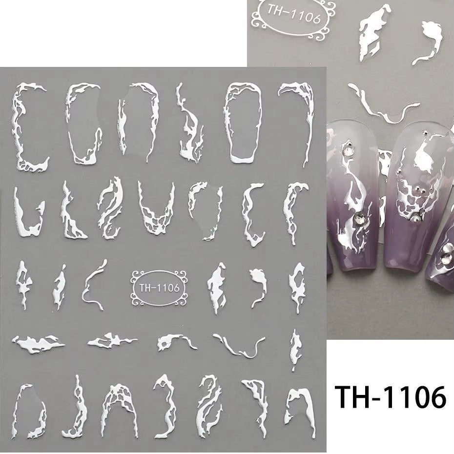1PCS Black White Butterfly Laser Nail Stickers Y2K Nail Art Decoration Abstract Lines Bronzing Flowers Stickers for Nails