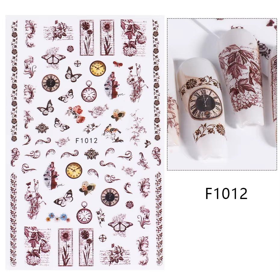 1PCS Black White Butterfly Laser Nail Stickers Y2K Nail Art Decoration Abstract Lines Bronzing Flowers Stickers for Nails