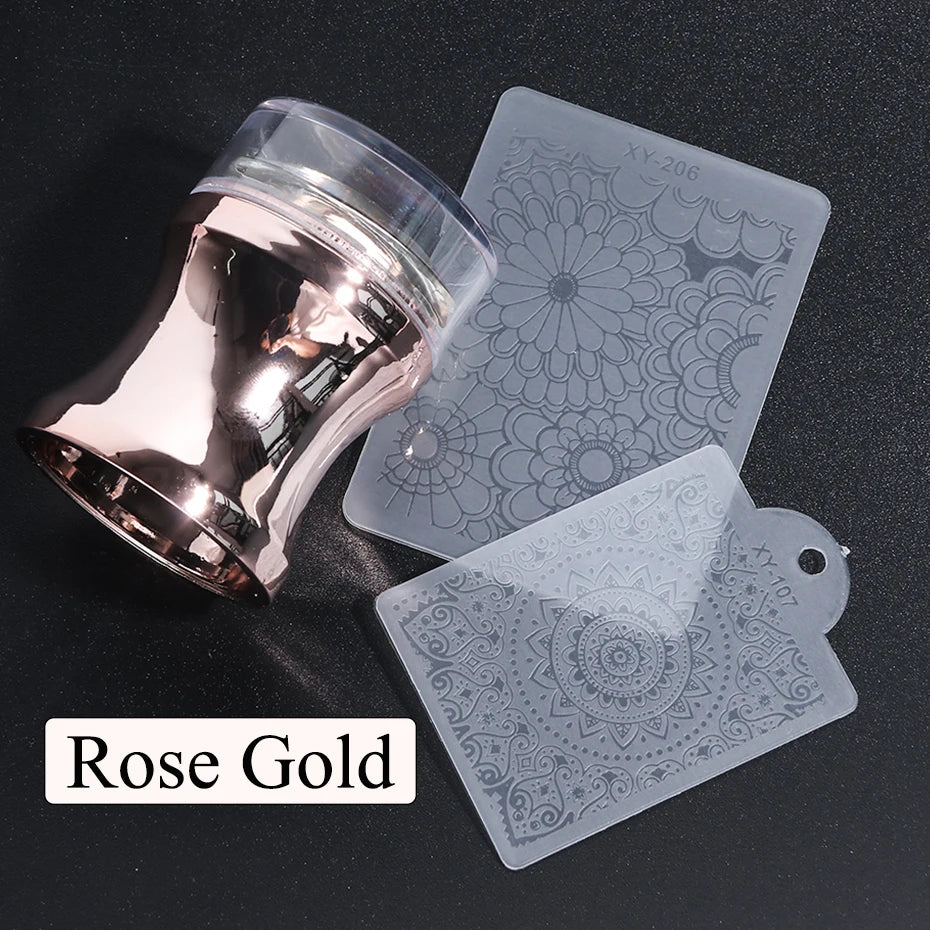 Mirror Nail Stamper Clear Silicone Head Manicure Scraper Polish Transfer Template Kits with Cap Nail Art Stamping Plate CH1033-1