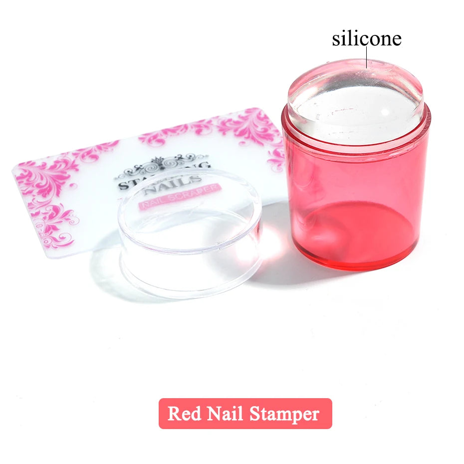Mirror Nail Stamper Clear Silicone Head Manicure Scraper Polish Transfer Template Kits with Cap Nail Art Stamping Plate CH1033-1