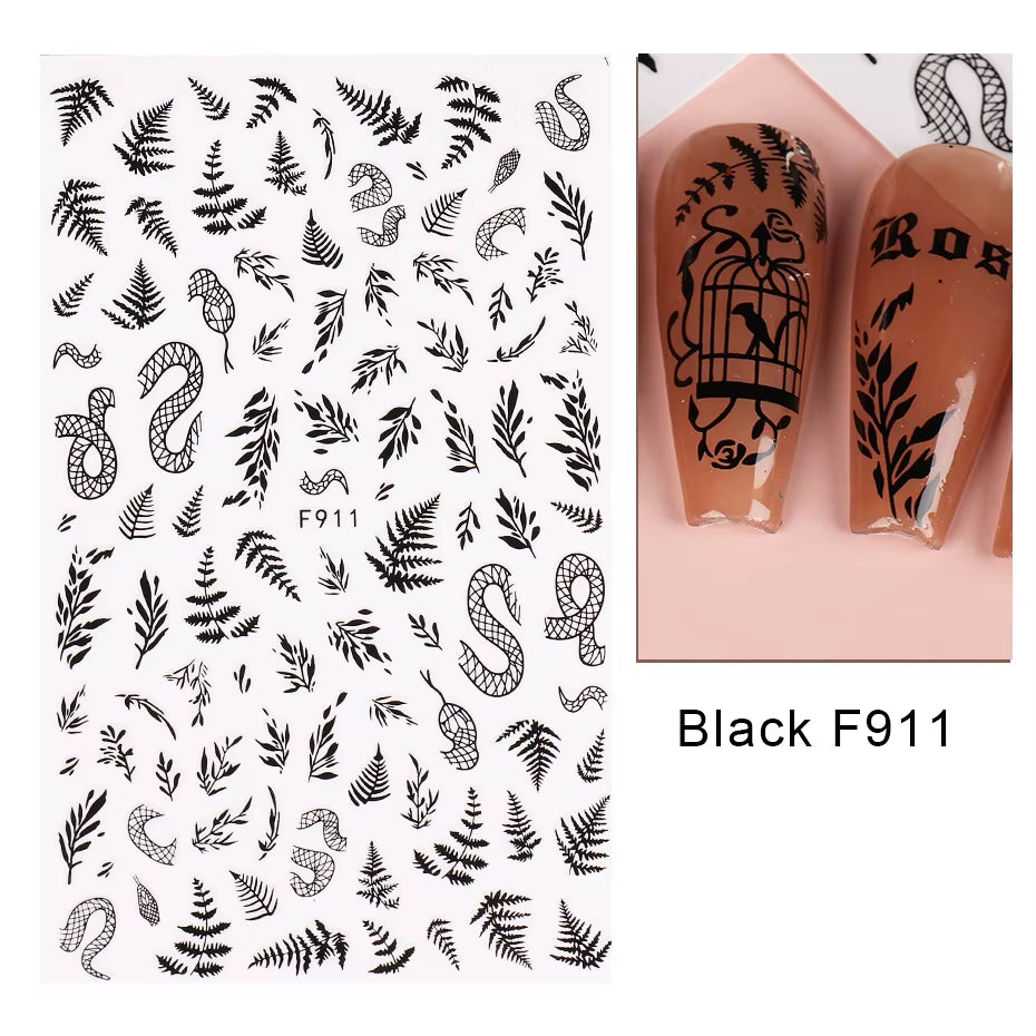 1PCS Black White Butterfly Laser Nail Stickers Y2K Nail Art Decoration Abstract Lines Bronzing Flowers Stickers for Nails