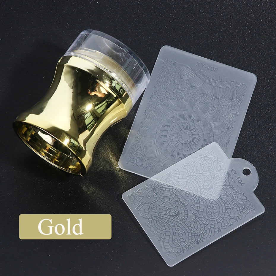 Mirror Nail Stamper Clear Silicone Head Manicure Scraper Polish Transfer Template Kits with Cap Nail Art Stamping Plate CH1033-1