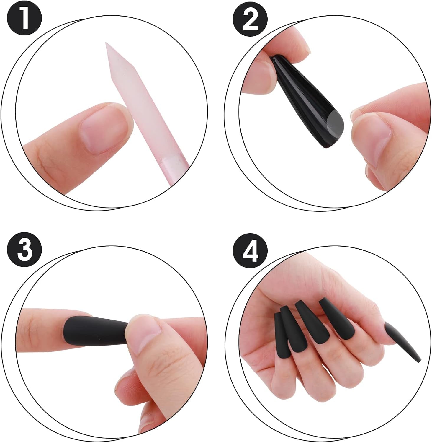 Matte Acrylic Fake Nails Tips Kit Set 100 Pieces False Fingernails Extension Long Square Shape Coffin Ballerina Full Cover on Press Professional Tech DIY Decorations Halloween Day(Black)