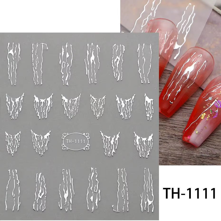 1PCS Black White Butterfly Laser Nail Stickers Y2K Nail Art Decoration Abstract Lines Bronzing Flowers Stickers for Nails