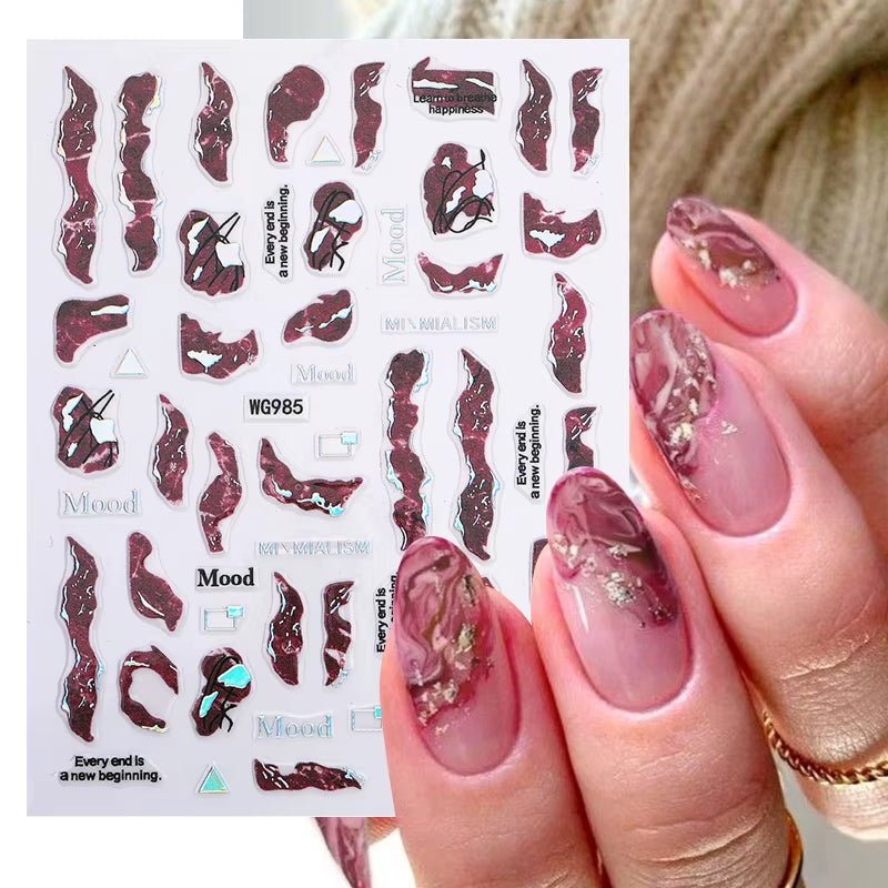 1PCS Black White Butterfly Laser Nail Stickers Y2K Nail Art Decoration Abstract Lines Bronzing Flowers Stickers for Nails