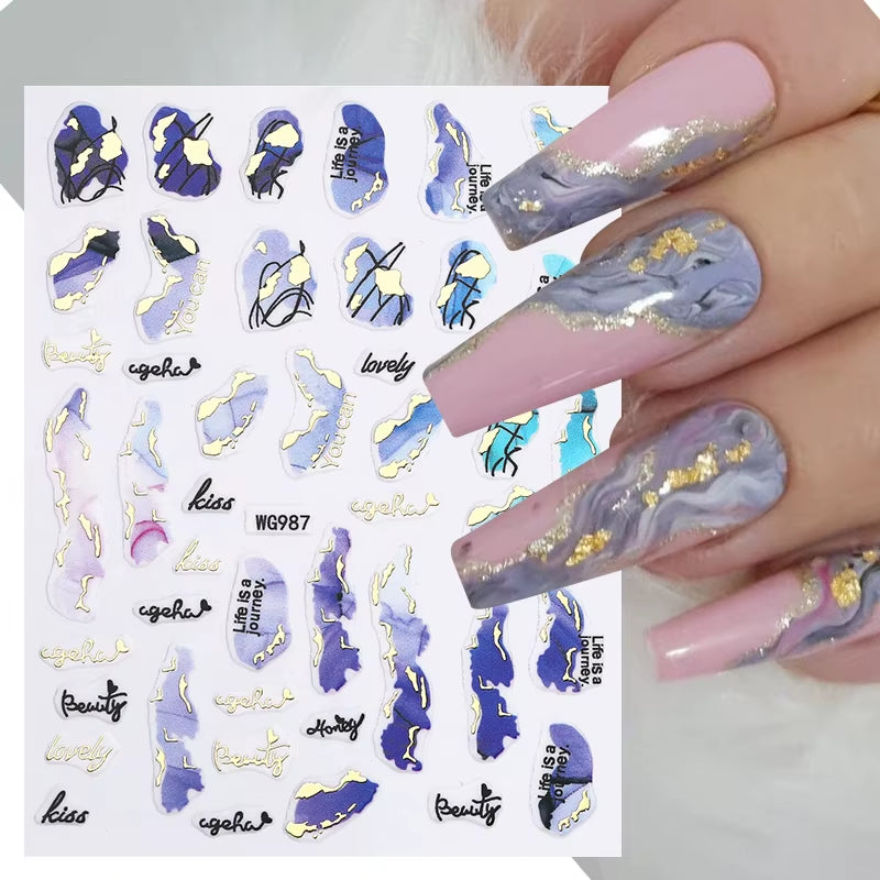 1PCS Black White Butterfly Laser Nail Stickers Y2K Nail Art Decoration Abstract Lines Bronzing Flowers Stickers for Nails