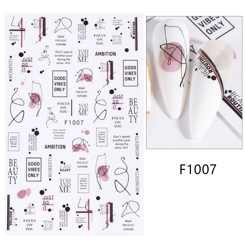 1PCS Black White Butterfly Laser Nail Stickers Y2K Nail Art Decoration Abstract Lines Bronzing Flowers Stickers for Nails