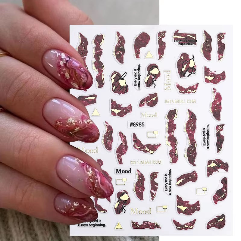 1PCS Black White Butterfly Laser Nail Stickers Y2K Nail Art Decoration Abstract Lines Bronzing Flowers Stickers for Nails