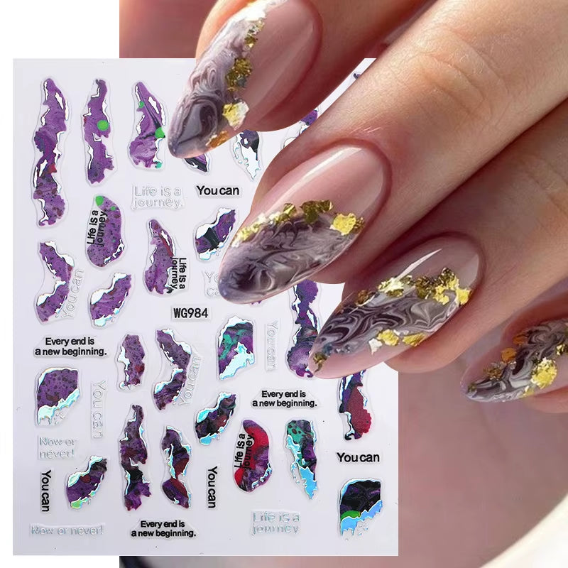 1PCS Black White Butterfly Laser Nail Stickers Y2K Nail Art Decoration Abstract Lines Bronzing Flowers Stickers for Nails
