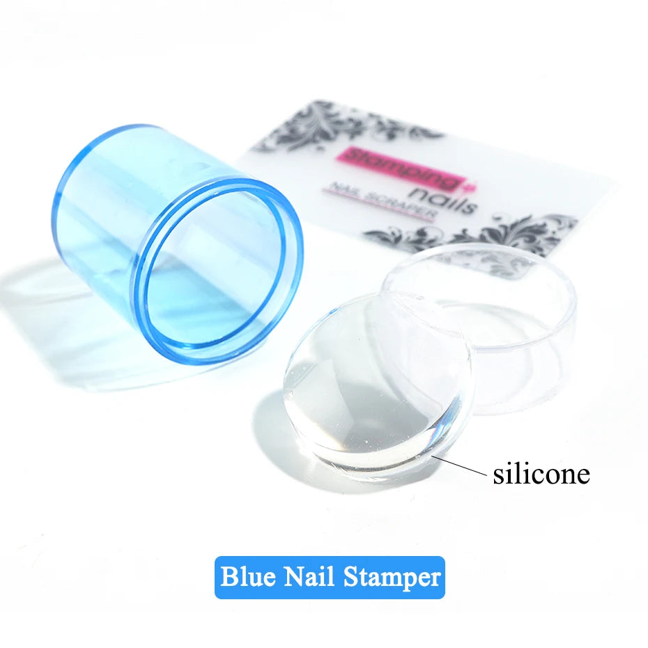 Mirror Nail Stamper Clear Silicone Head Manicure Scraper Polish Transfer Template Kits with Cap Nail Art Stamping Plate CH1033-1
