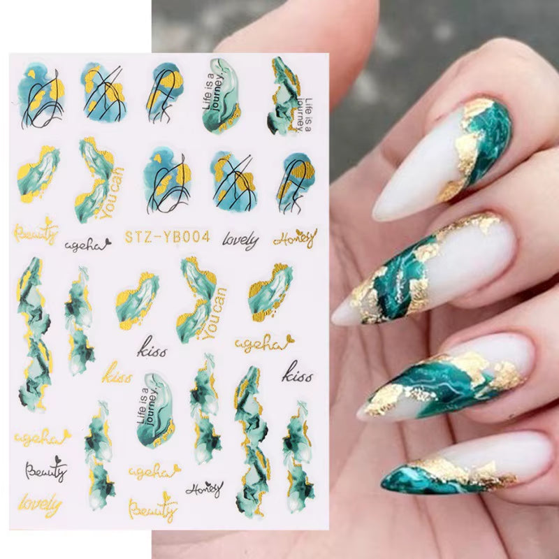 1PCS Black White Butterfly Laser Nail Stickers Y2K Nail Art Decoration Abstract Lines Bronzing Flowers Stickers for Nails