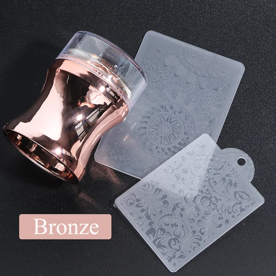 Mirror Nail Stamper Clear Silicone Head Manicure Scraper Polish Transfer Template Kits with Cap Nail Art Stamping Plate CH1033-1