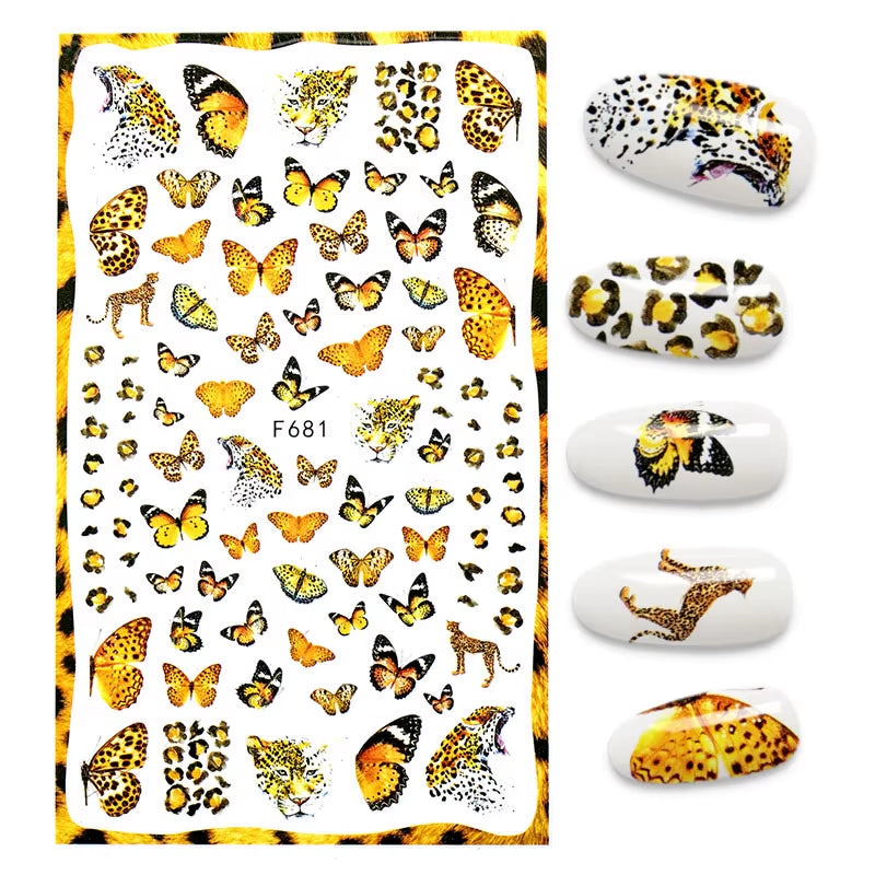 1PCS Black White Butterfly Laser Nail Stickers Y2K Nail Art Decoration Abstract Lines Bronzing Flowers Stickers for Nails