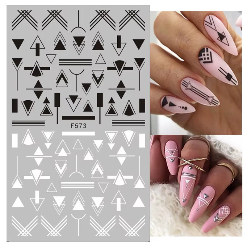 1PCS Black White Butterfly Laser Nail Stickers Y2K Nail Art Decoration Abstract Lines Bronzing Flowers Stickers for Nails